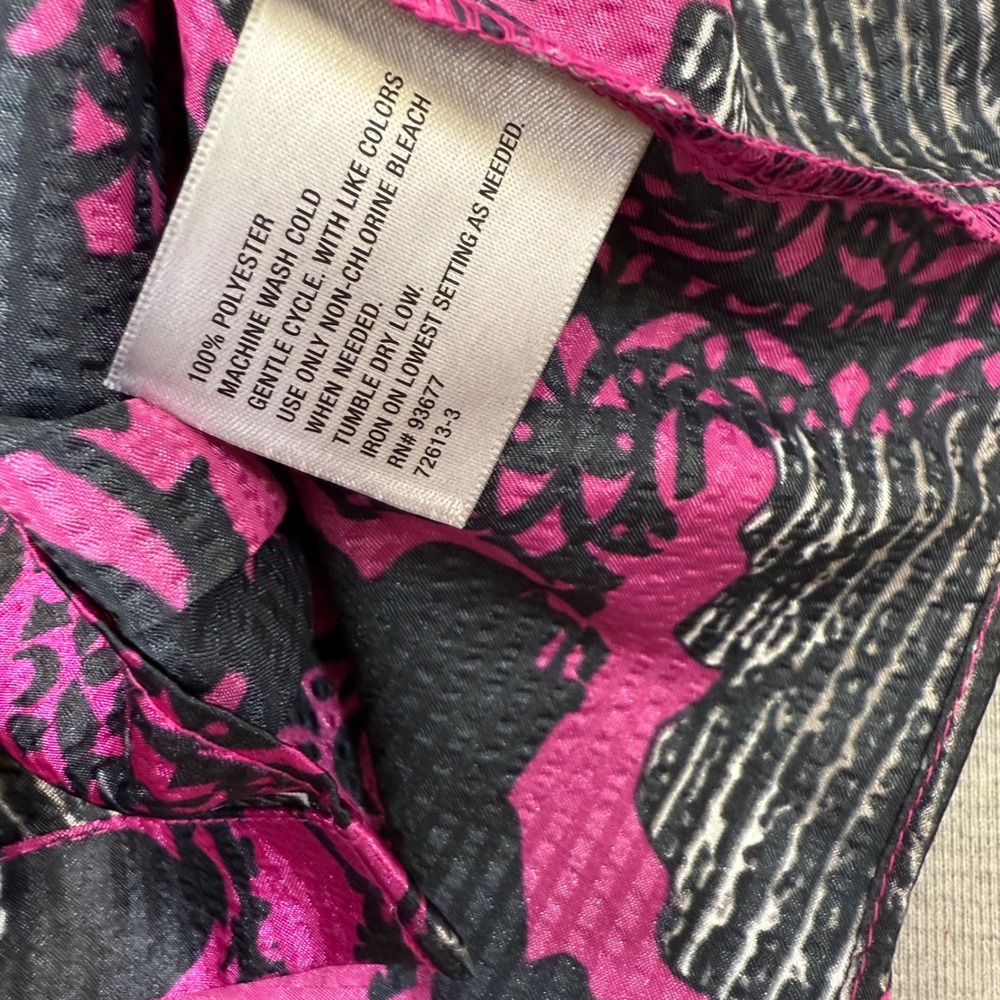 Worthington‎ Womens Pink Black Floral Tie Neck Blouse Short Sleeve XL Office Top - Picture 7 of 7